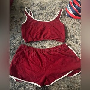 4️⃣for20 Better Be Athleisure Lounge Red White Cotton Shorts Set